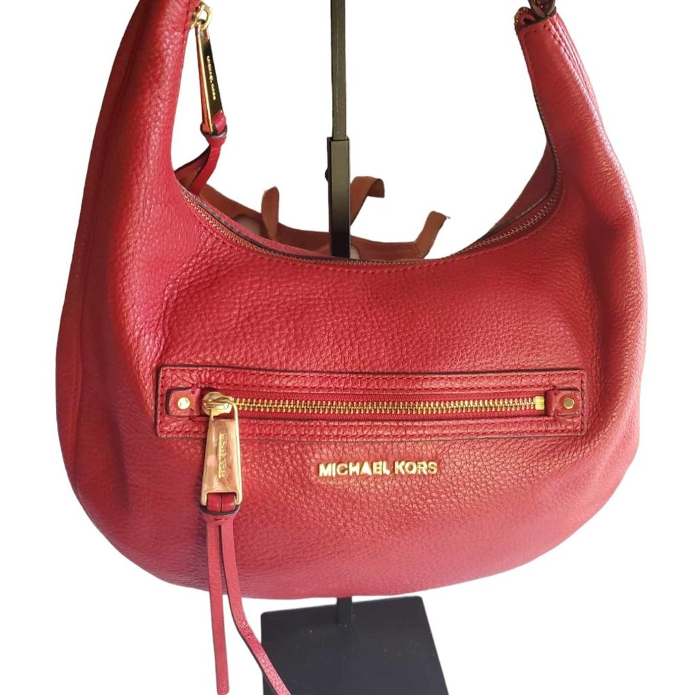 Michael Kors Red Pebbled Leather Hobo Shoulder Bag